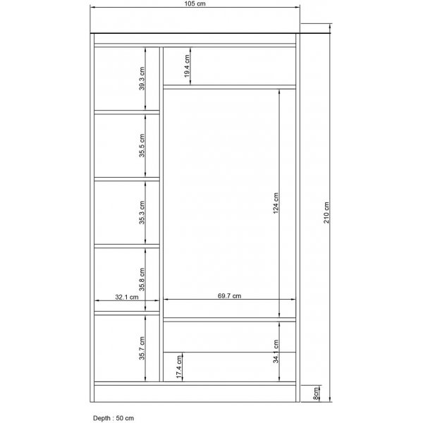 Inci garderob 105 x 50 x 210 cm - Vit