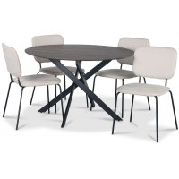 Hogrän matgrupp Ø120 cm bord i mörkt trä + 4 st Lokrume beige stolar Hogrän matgrupp Ø120 cm bord i mörkt trä + 4 st Lokrume beige stolar