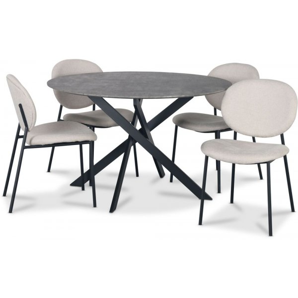Hogrn matgrupp 120 cm bord i betongimitation + 4 st Tofta beige stolar