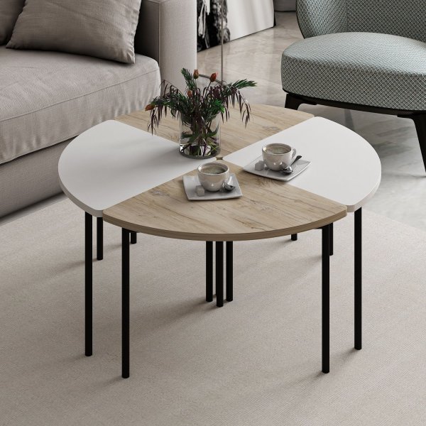 Emma soffbord Ø90 cm - Vit/valnöt Emma soffbord Ø90 cm - Vit/valnöt