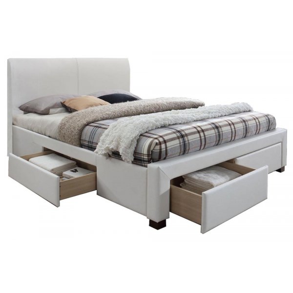 Cadre de lit Arijana 160x200 cm avec rangement en simili cuir blanc Cadre de lit Arijana 160x200 cm avec rangement en simili cuir blanc