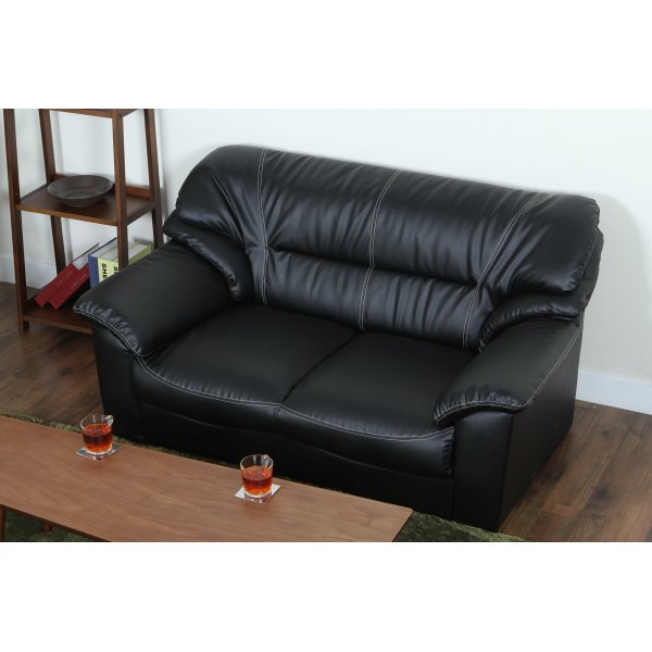 Soffa 2-sits svart konstlder - Dominic + Flckborttagare fr mbler