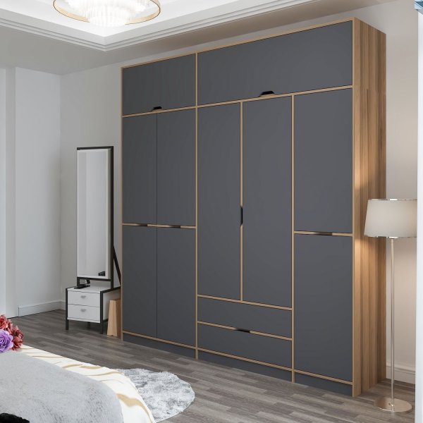 Elina garderob 232 x 52 x 253 cm - Antracit/brun Elina garderob 232 x 52 x 253 cm - Antracit/brun