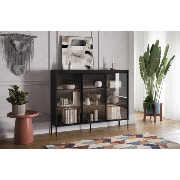 Trend vitrinekast H118 cm - Zwart Trend vitrinekast H118 cm - Zwart