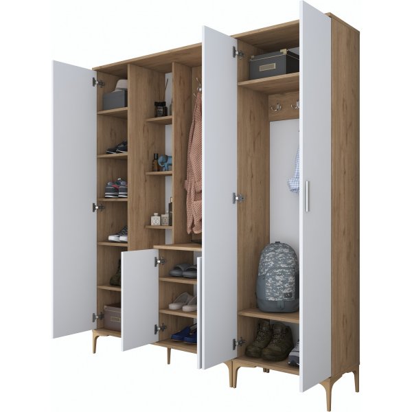 Meuble d\\\'entrée Esa 180 x 37,5 x 198,6 cm Variante A - Noyer/blanc Meuble d\\\'entrée Esa 180 x 37,5 x 198,6 cm Variante A - Noyer/blanc