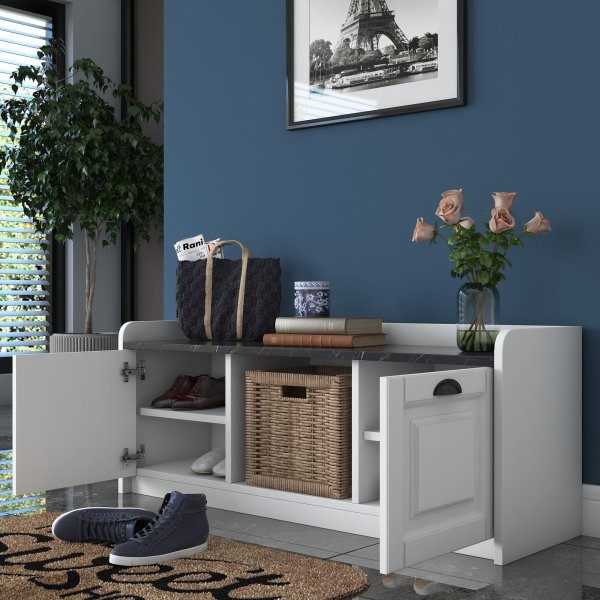 Peto skoskåp - Vit/svart marmor Peto skoskåp - Vit/svart marmor