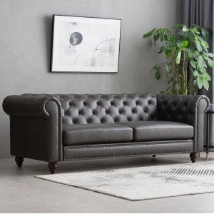 Soffa chesterfield 3-sits 219 cm svart konstläder Soffa chesterfield 3-sits 219 cm svart konstläder