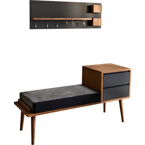 Hamra bank met kleerhanger - Walnoot/antraciet Hamra bank met kleerhanger - Walnoot/antraciet