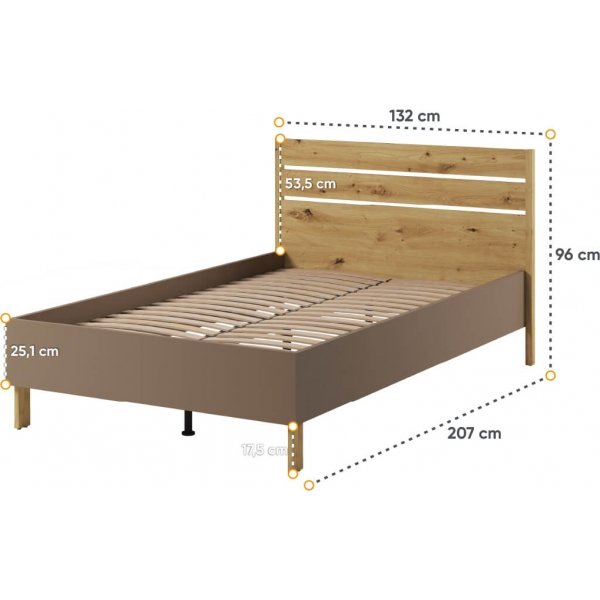 Cadre de lit Lenny 120 x 200 cm - Chêne artisanal/beige/truffe Cadre de lit Lenny 120 x 200 cm - Chêne artisanal/beige/truffe