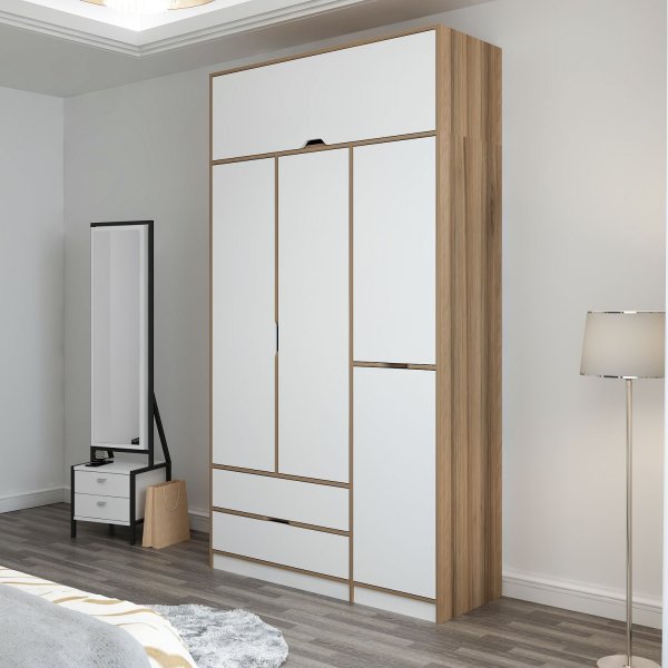 Elina garderob 140 x 52 x 253 cm - Vit/brun Elina garderob 140 x 52 x 253 cm - Vit/brun