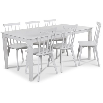 Mellby matgrupp 180 cm bord med 6 st vita Linkping Pinnstolar