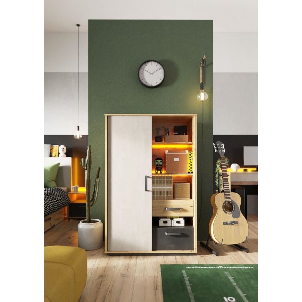 Qubic kast 90 cm - Ambachtelijk eiken/grijs/zwart