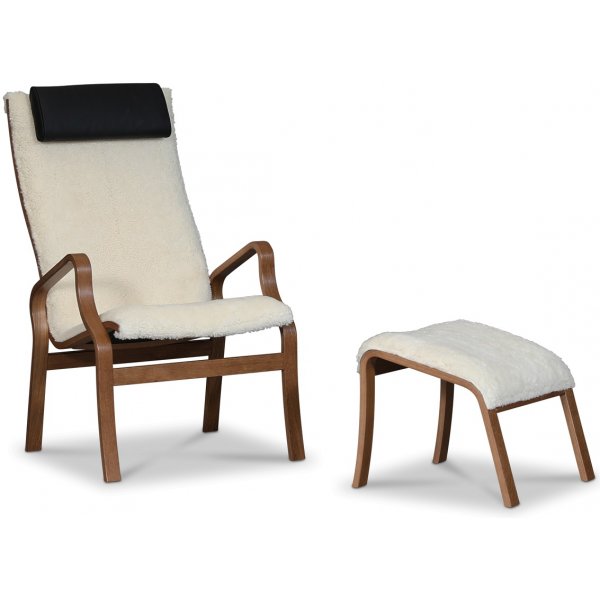 Lammet / Fushion fotpall i f�rskinn scandinavian moonlight - Brunbetsad ek