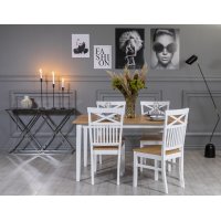 Fårö matgrupp 140 cm inklusive 4 st stolar med kryss - Ek/vit Fårö matgrupp 140 cm inklusive 4 st stolar med kryss - Ek/vit