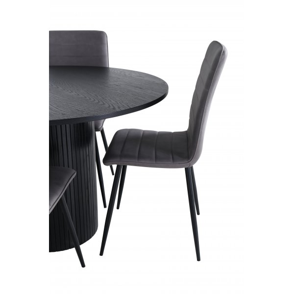 Bianca Matgrupp runt svart matbord med 4 st Windu Lyx grå stolar Bianca Matgrupp runt svart matbord med 4 st Windu Lyx grå stolar