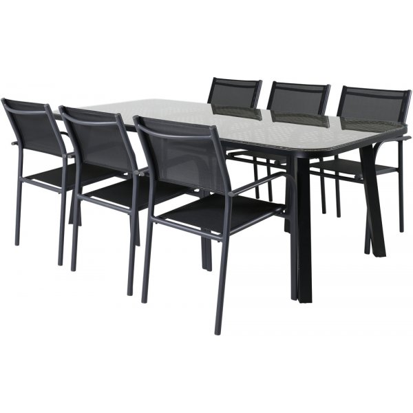 Paola utematgrupp med 6 st Santorini stolar - Svart/Natur