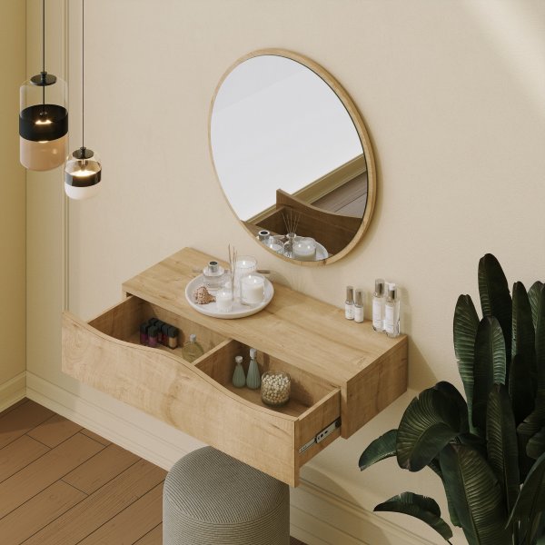 Princesse wandkaptafel met spiegel 82 x 30 cm - Eikenhout Princesse wandkaptafel met spiegel 82 x 30 cm - Eikenhout