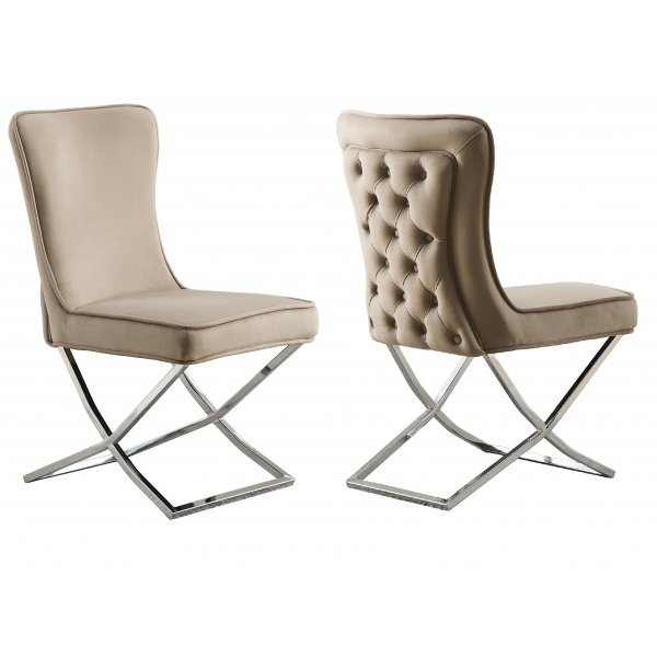 Stol med knappar p ryggen kromat underrede - beige sammet