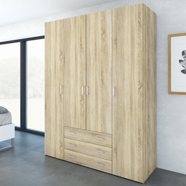 Armoire Space avec 4 portes et 3 tiroirs - Chêne Armoire Space avec 4 portes et 3 tiroirs - Chêne