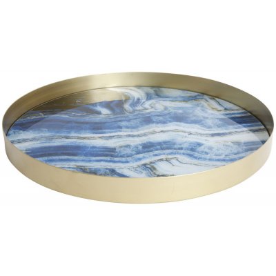Marmor rund serveringsbricka - Blå marmor