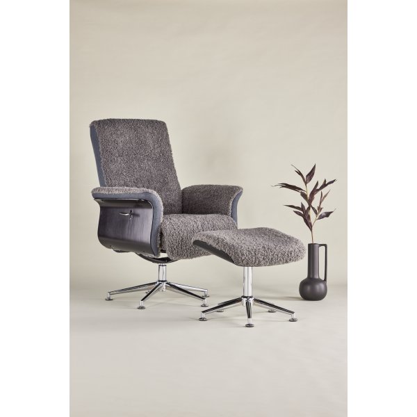 Relaxfauteuil met voetenbank - Grijs - Hagn + Vlekverwijderaar voor meubels