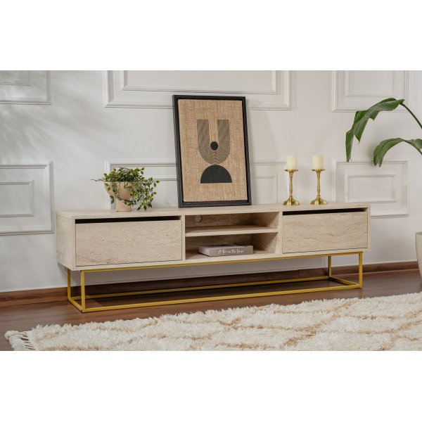 Escape TV-bnk 180 cm - Travertin/guld