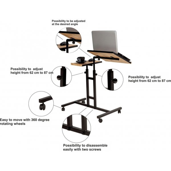 Glen laptopbord 67x45,5 cm - Furu/svart (på hjul) Glen laptopbord 67x45,5 cm - Furu/svart (på hjul)