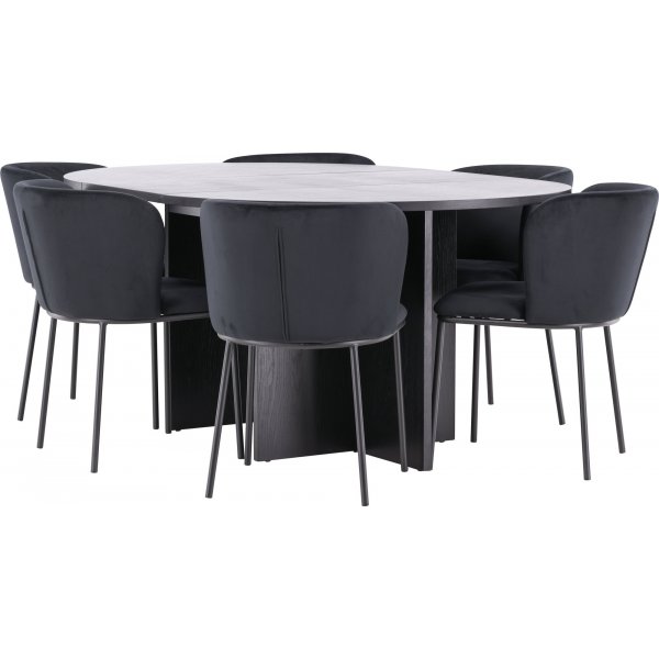 Matbord Strada med 6 st Edina stolar - Svart + 6.00 x Stolsdyna