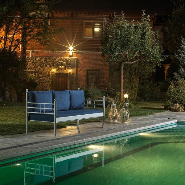 Canap d'extrieur 3 places Manyas - Blanc/bleu + Dtachant pour meubles