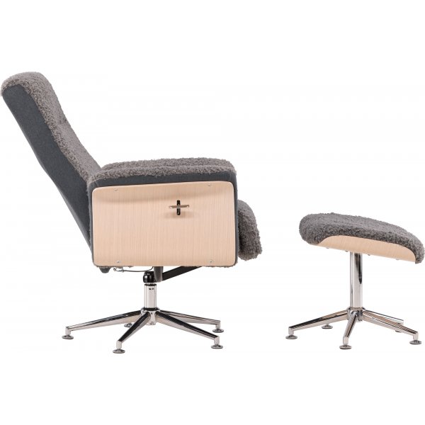 Reclinerfåtölj med fotpall - Grå fårskinnsimitation/whitewash ek + Fläckborttagare för möbler Reclinerfåtölj med fotpall - Grå fårskinnsimitation/whitewash ek + Fläckborttagare för möbler
