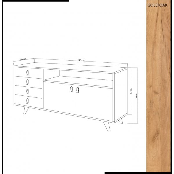 Buffet Musso avec tiroirs - Chne/blanc