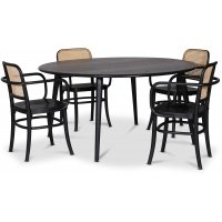 Omni matgrupp, runt matbord Ø130 cm inkl 4 st Nemis svarta karmstolar - Svartbetsad ek Omni matgrupp, runt matbord Ø130 cm inkl 4 st Nemis svarta karmstolar - Svartbetsad ek