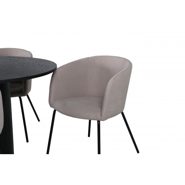 Bianca Matgrupp runt svart matbord med 4 st Berit beige stolar