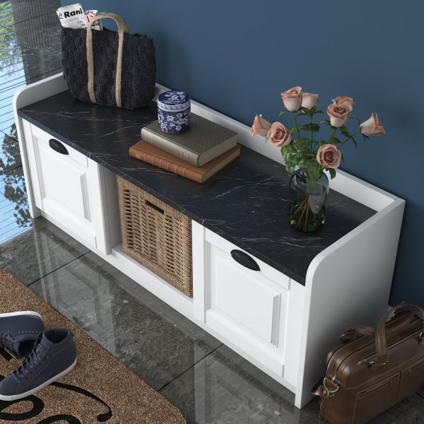 Peto skoskåp - Vit/svart marmor Peto skoskåp - Vit/svart marmor