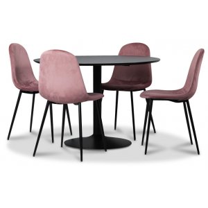 Zit eetgroep, eettafel met 4 Carisma fluwelen stoelen - Zwart/Koraal