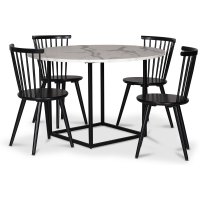 Level matgrupp, runt matbord Ø115 cm inkl 4 st svarta pinnstolar Castor - Vit marmor (Laminat) Level matgrupp, runt matbord Ø115 cm inkl 4 st svarta pinnstolar Castor - Vit marmor (Laminat)