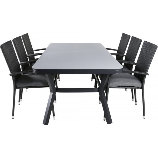 Virya utematgrupp med 6 st Anna stolar - Svart/Grå Virya utematgrupp med 6 st Anna stolar - Svart/Grå