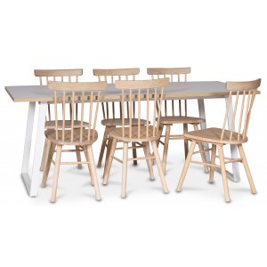 Groupe de restauration Edge; Table  manger en HPL blanc 190x90 cm avec 6 chaises en cannage Orust blanchies  la chaux