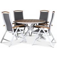 Matgrupp Ekenäs, runt matbord med 4 positionsstolar - Vit / Aintwood Matgrupp Ekenäs, runt matbord med 4 positionsstolar - Vit / Aintwood