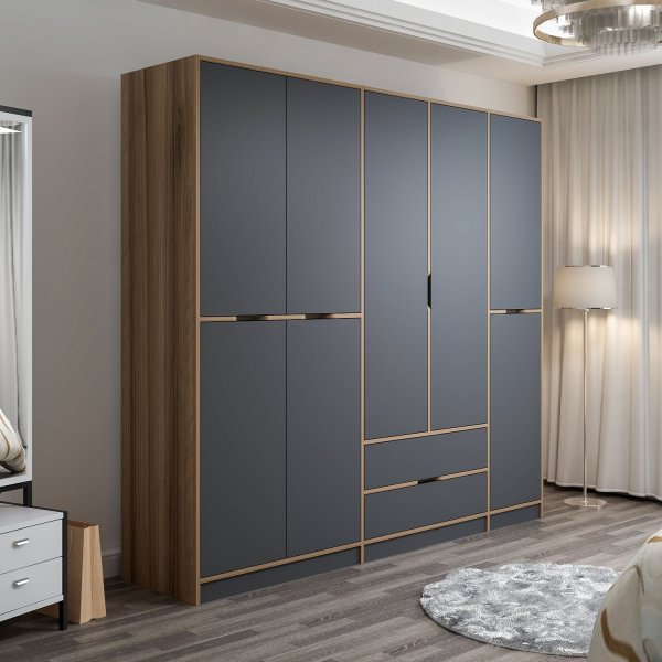 Armoire Elina 232 x 52 x 208 cm - Anthracite/marron Armoire Elina 232 x 52 x 208 cm - Anthracite/marron
