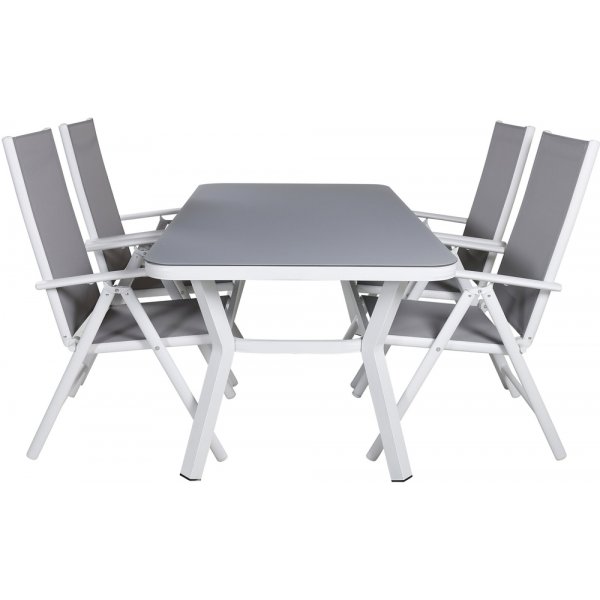 Ensemble de repas d'extrieur Virya avec 4 chaises Break - Gris/Blanc
