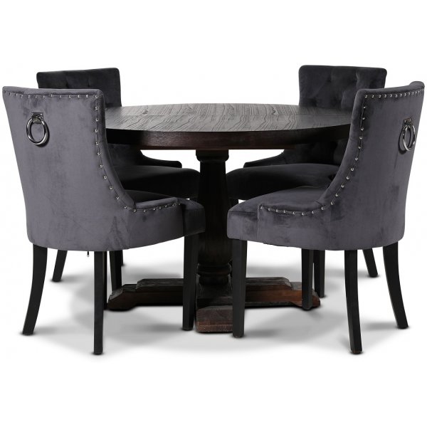 Lamier matgrupp Bord med 4 st Tuva stolar i grå sammet + 4.00 x Stolsdyna Lamier matgrupp Bord med 4 st Tuva stolar i grå sammet + 4.00 x Stolsdyna