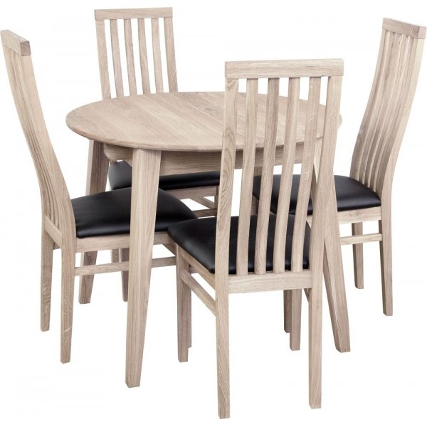 Groupe de repas Table  manger Genova 90-130 cm avec 4 chaises Alaska - Cuir cologique blanc pigment/noir