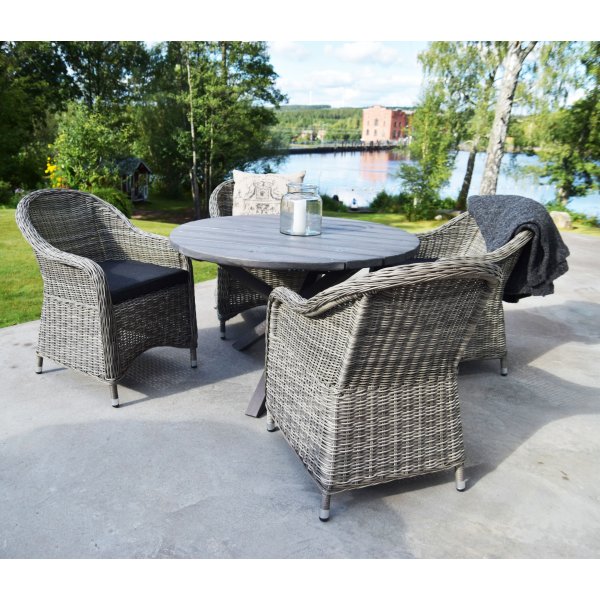 Groupe de repas Mercury : Table ronde Scottsdale comprenant 4 fauteuils Mercury - Ciment + Nettoyage textile pour meubles Groupe de repas Mercury : Table ronde Scottsdale comprenant 4 fauteuils Mercury - Ciment + Nettoyage textile pour meubles