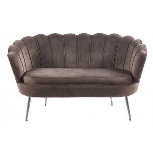 Soffa 2-sits brun sammet med kromade ben + Fläckborttagare för möbler Soffa 2-sits brun sammet med kromade ben + Fläckborttagare för möbler