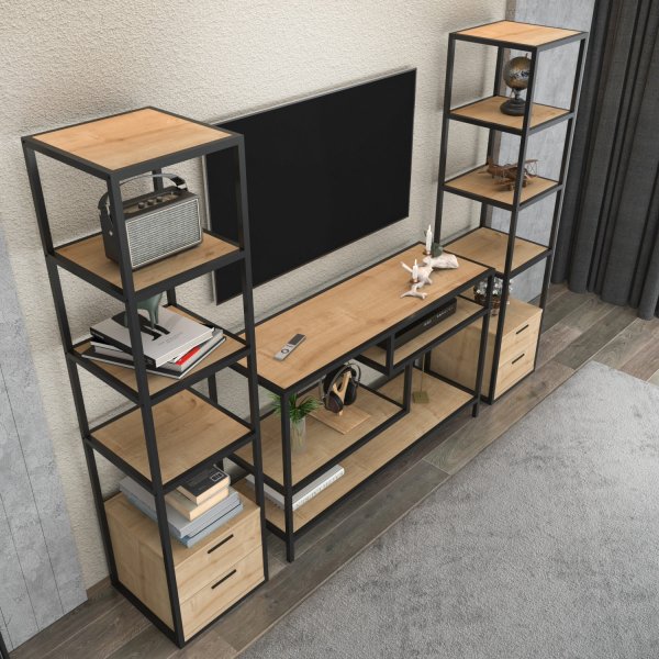 Banc mdia Robbins avec tablettes - Noir/chne