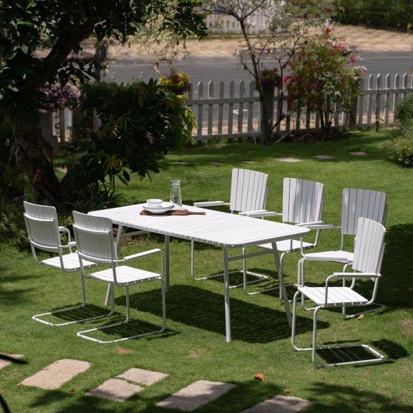 Holmsund matgrupp; bord 180x80 cm med 6 st karmstolar - vit