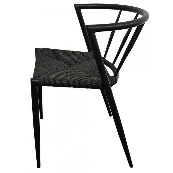 Bella utestol i svart metall med svart repsits
