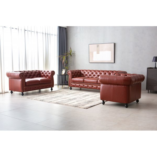 Soffa chesterfield 3-sits i brun PU - Charles