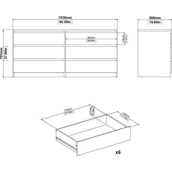 Naia ladekast met 6 lades - Beton/wit Naia ladekast met 6 lades - Beton/wit
